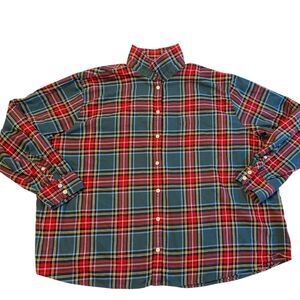 J. Crew Womens Size 3X Red Green Plaid Long Sleeve Button Up Shirt Cotton CC242